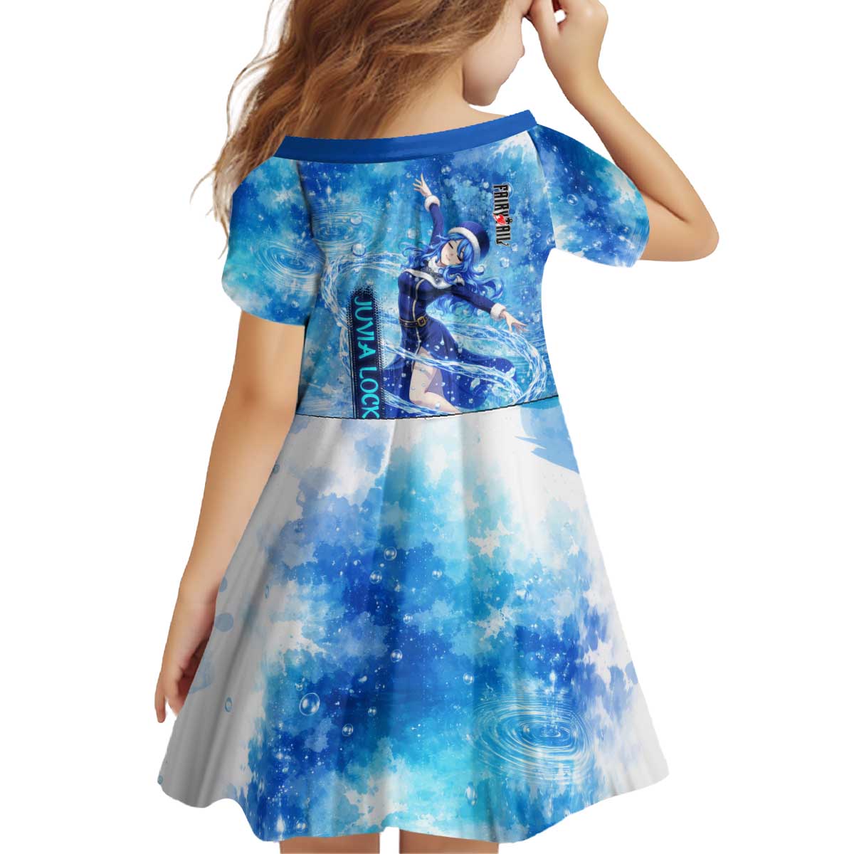 Juvia Lockser Fairy Tail Kid Short Sleeve Dress Water Magic Anime Style with Heart and Raindrop Aesthetic