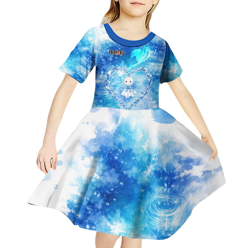 Juvia Lockser Fairy Tail Kid Short Sleeve Dress Water Magic Anime Style with Heart and Raindrop Aesthetic