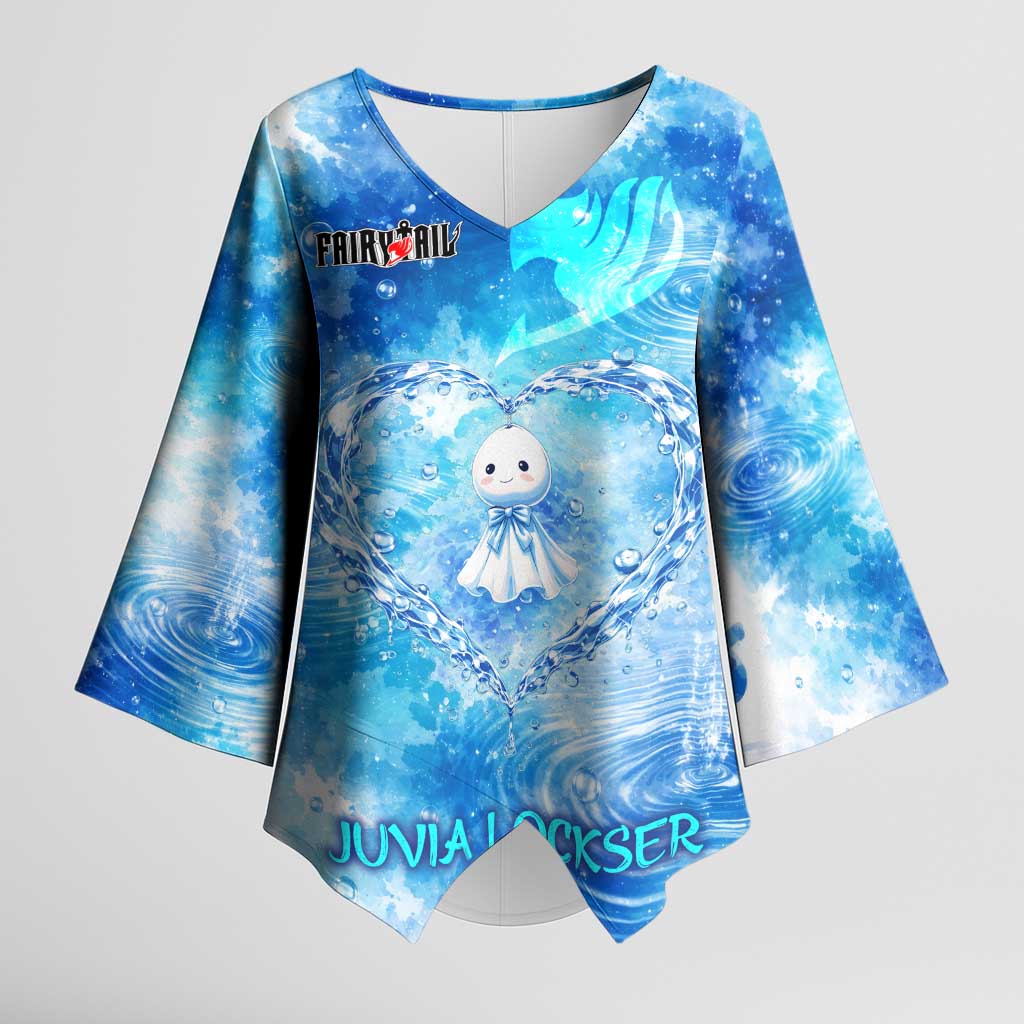 Juvia Lockser Fairy Tail Kimono Sleeve Blouse Water Magic Anime Style with Heart and Raindrop Aesthetic