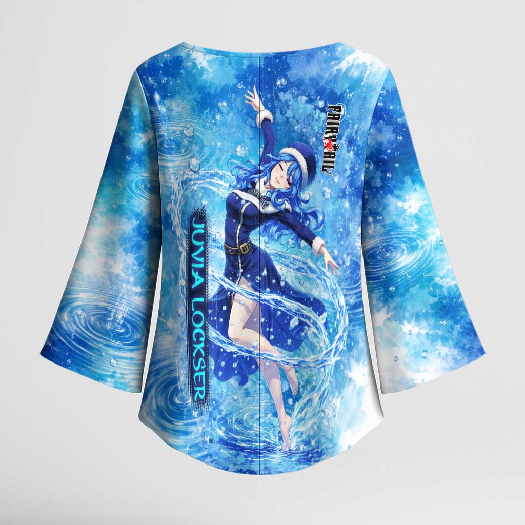 Juvia Lockser Fairy Tail Kimono Sleeve Blouse Water Magic Anime Style with Heart and Raindrop Aesthetic