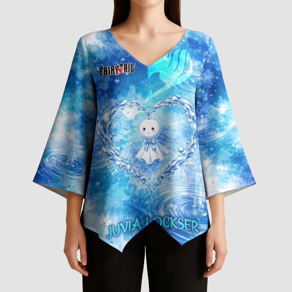 Juvia Lockser Fairy Tail Kimono Sleeve Blouse Water Magic Anime Style with Heart and Raindrop Aesthetic