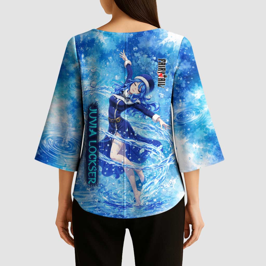 Juvia Lockser Fairy Tail Kimono Sleeve Blouse Water Magic Anime Style with Heart and Raindrop Aesthetic
