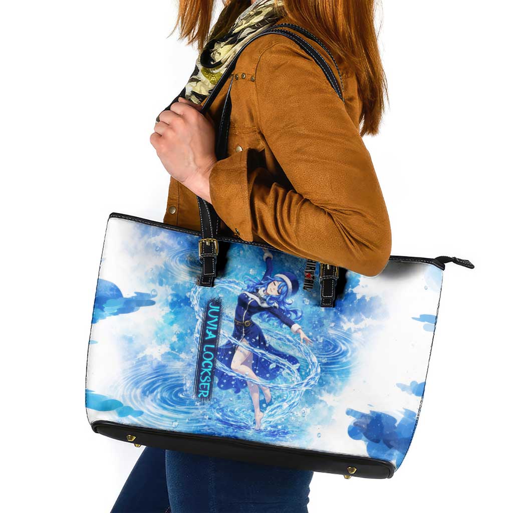 Juvia Lockser Fairy Tail Leather Tote Bag Water Magic Anime Style with Heart and Raindrop Aesthetic
