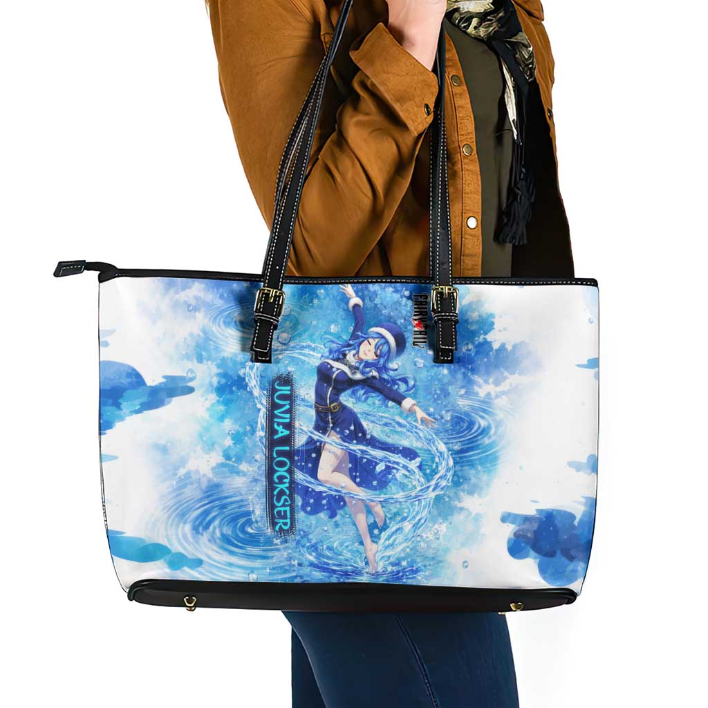 Juvia Lockser Fairy Tail Leather Tote Bag Water Magic Anime Style with Heart and Raindrop Aesthetic