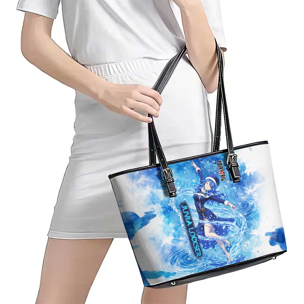 Juvia Lockser Fairy Tail Leather Tote Bag Water Magic Anime Style with Heart and Raindrop Aesthetic