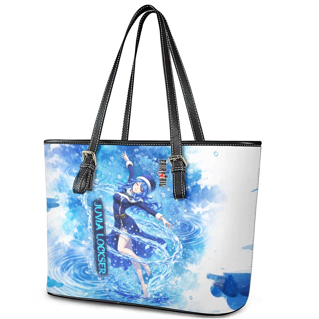 Juvia Lockser Fairy Tail Leather Tote Bag Water Magic Anime Style with Heart and Raindrop Aesthetic