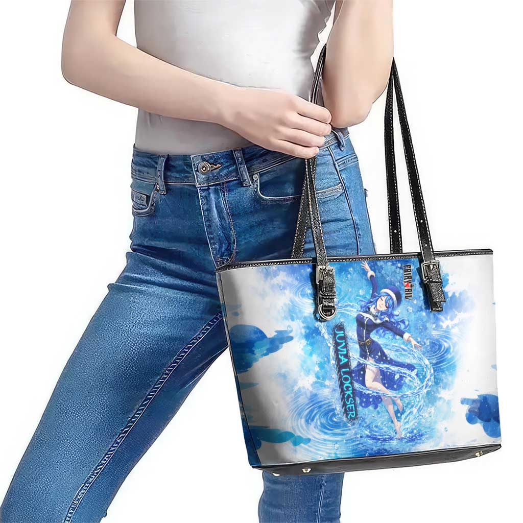 Juvia Lockser Fairy Tail Leather Tote Bag Water Magic Anime Style with Heart and Raindrop Aesthetic