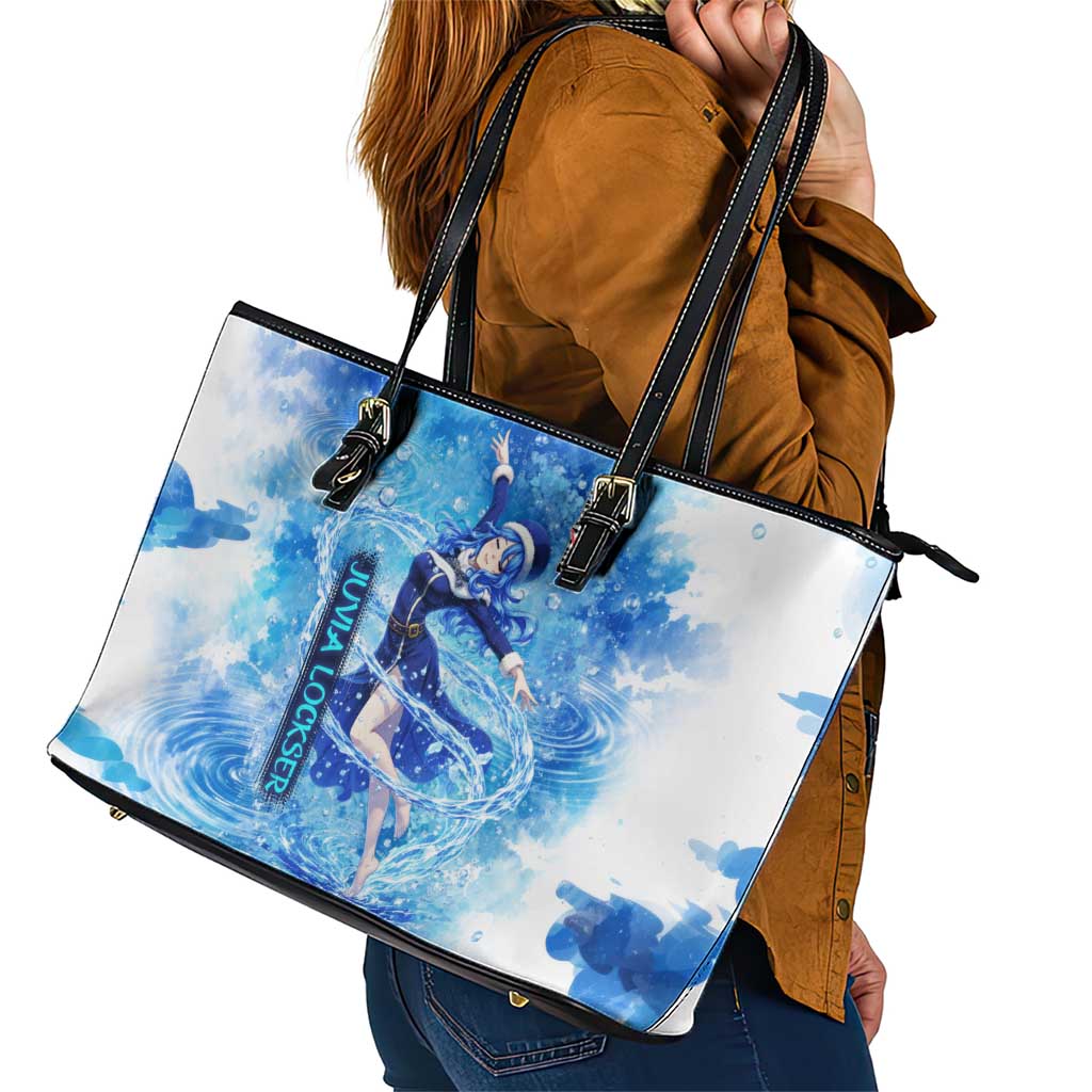 Juvia Lockser Fairy Tail Leather Tote Bag Water Magic Anime Style with Heart and Raindrop Aesthetic