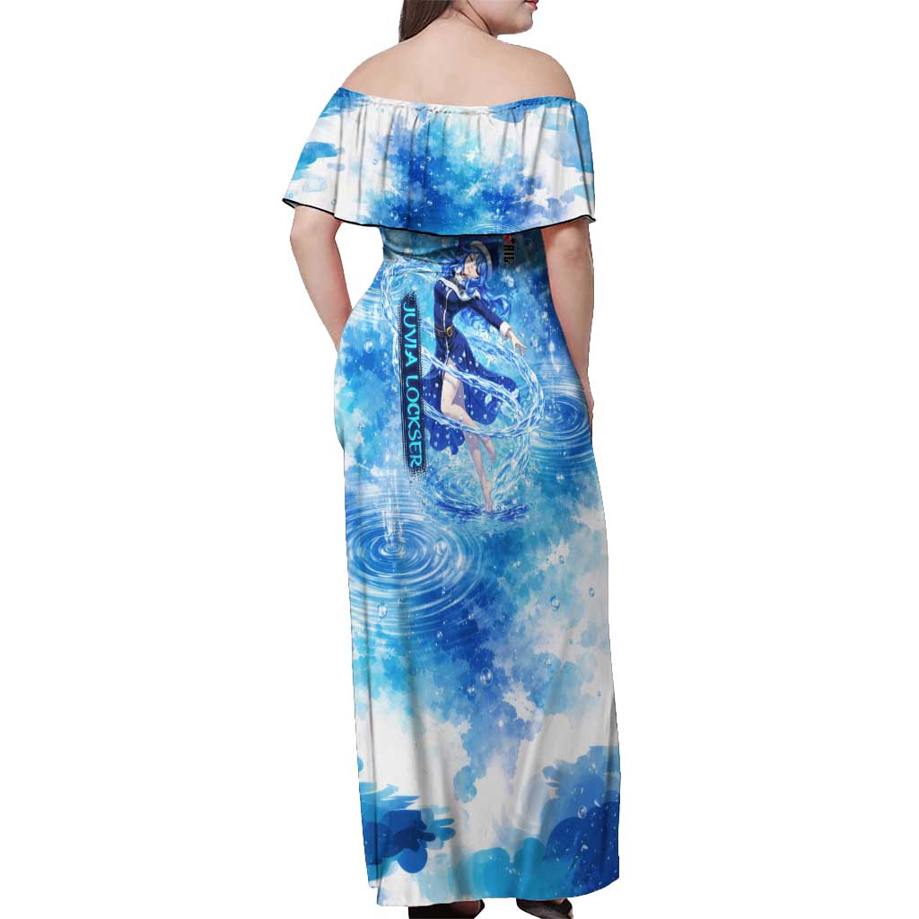 Juvia Lockser Fairy Tail Off Shoulder Maxi Dress Water Magic Anime Style with Heart and Raindrop Aesthetic