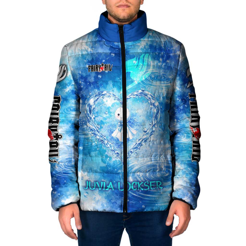 Juvia Lockser Fairy Tail Padded Jacket Water Magic Anime Style with Heart and Raindrop Aesthetic