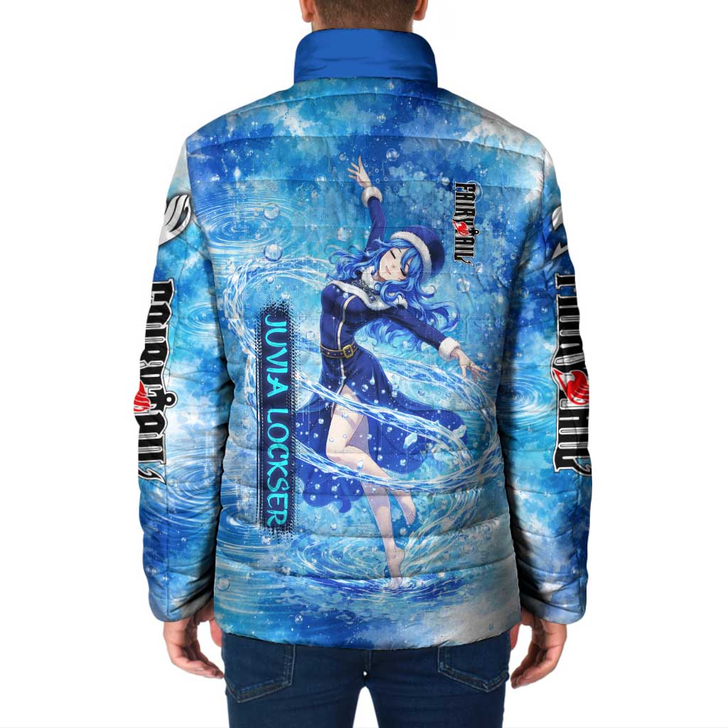 Juvia Lockser Fairy Tail Padded Jacket Water Magic Anime Style with Heart and Raindrop Aesthetic