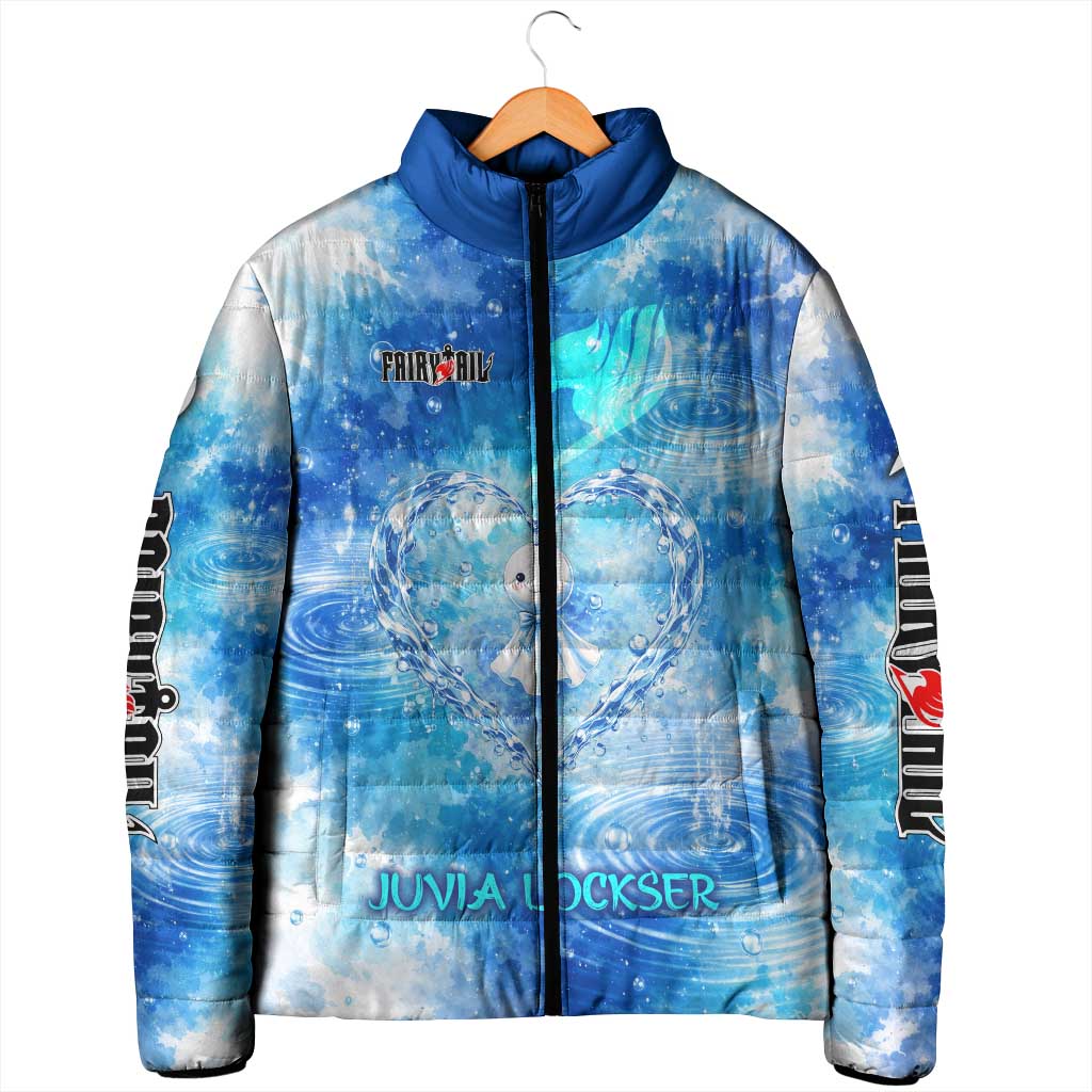 Juvia Lockser Fairy Tail Padded Jacket Water Magic Anime Style with Heart and Raindrop Aesthetic