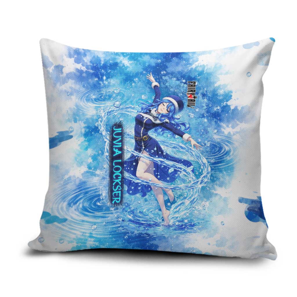 Juvia Lockser Fairy Tail Pillow Cover Water Magic Anime Style with Heart and Raindrop Aesthetic