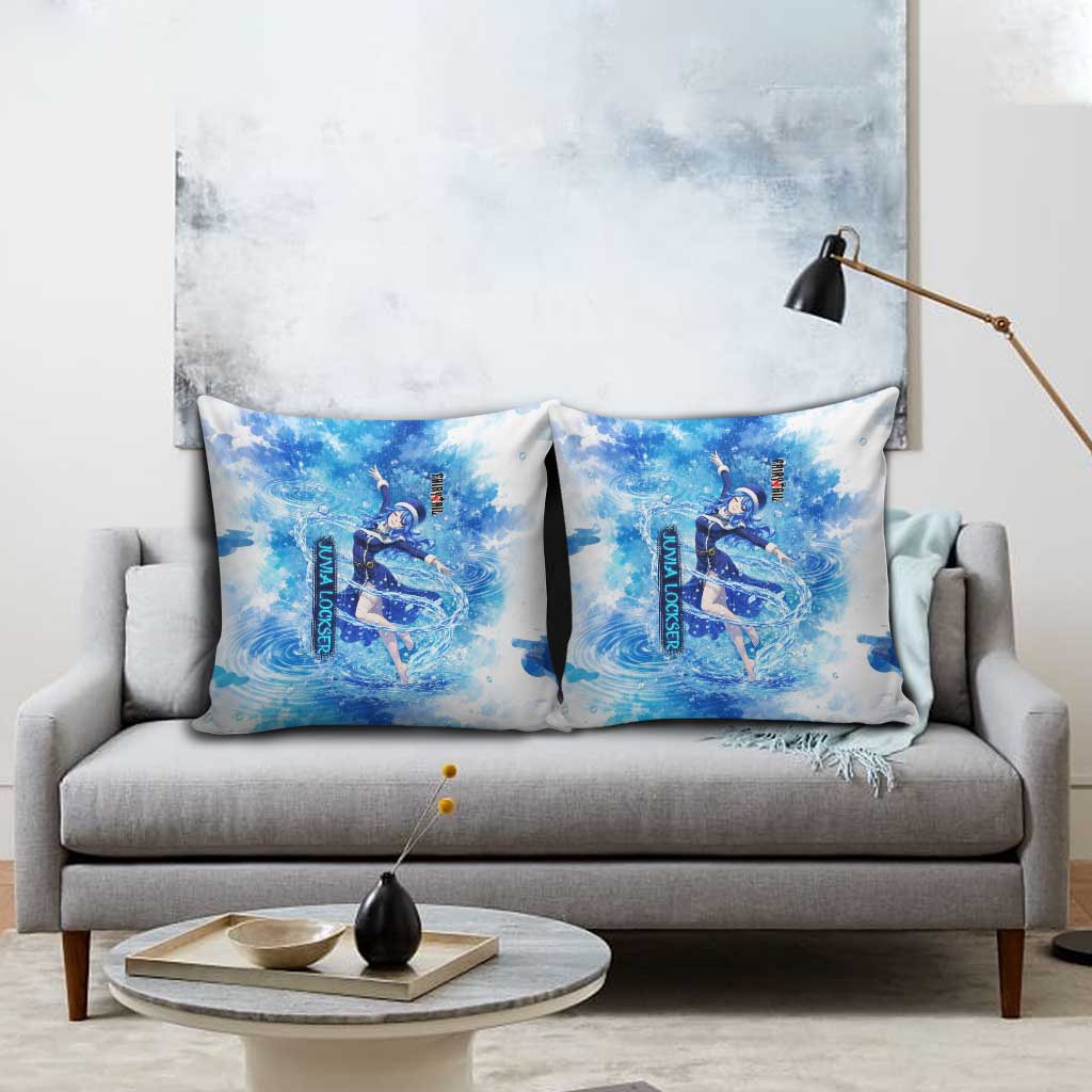 Juvia Lockser Fairy Tail Pillow Cover Water Magic Anime Style with Heart and Raindrop Aesthetic