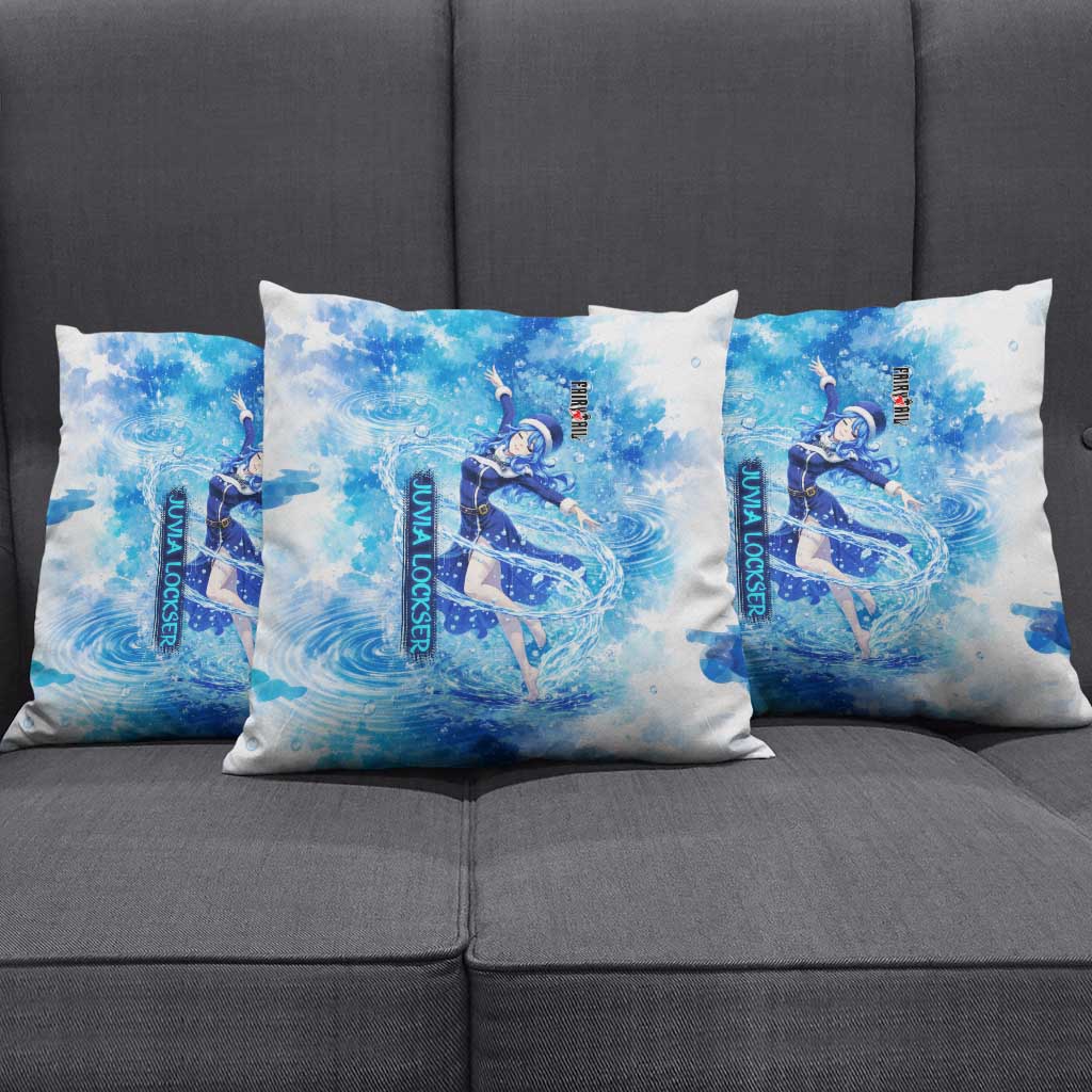 Juvia Lockser Fairy Tail Pillow Cover Water Magic Anime Style with Heart and Raindrop Aesthetic