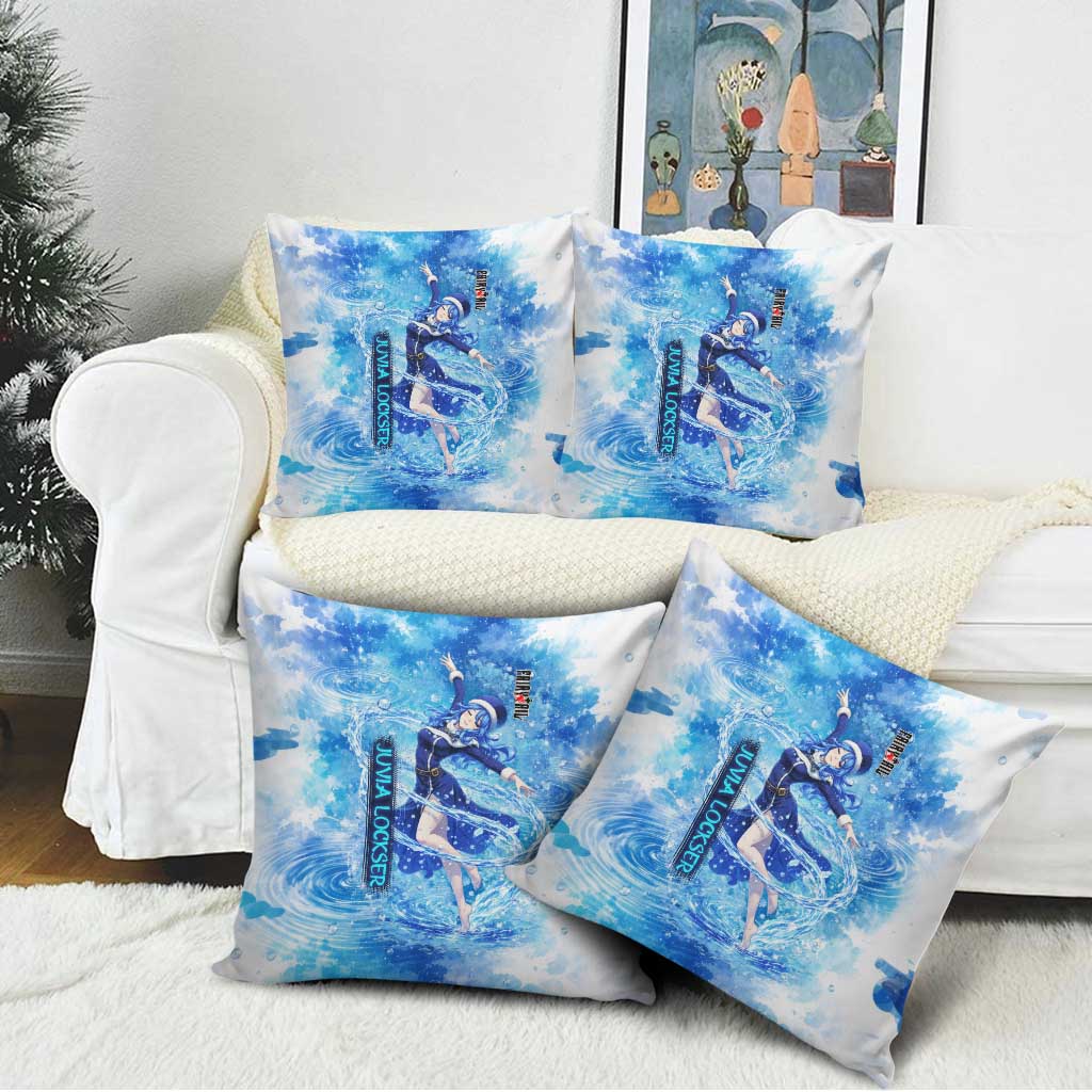 Juvia Lockser Fairy Tail Pillow Cover Water Magic Anime Style with Heart and Raindrop Aesthetic
