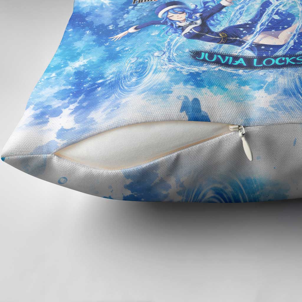 Juvia Lockser Fairy Tail Pillow Cover Water Magic Anime Style with Heart and Raindrop Aesthetic