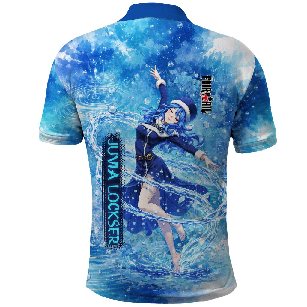 Juvia Lockser Fairy Tail Polo Shirt Water Magic Anime Style with Heart and Raindrop Aesthetic