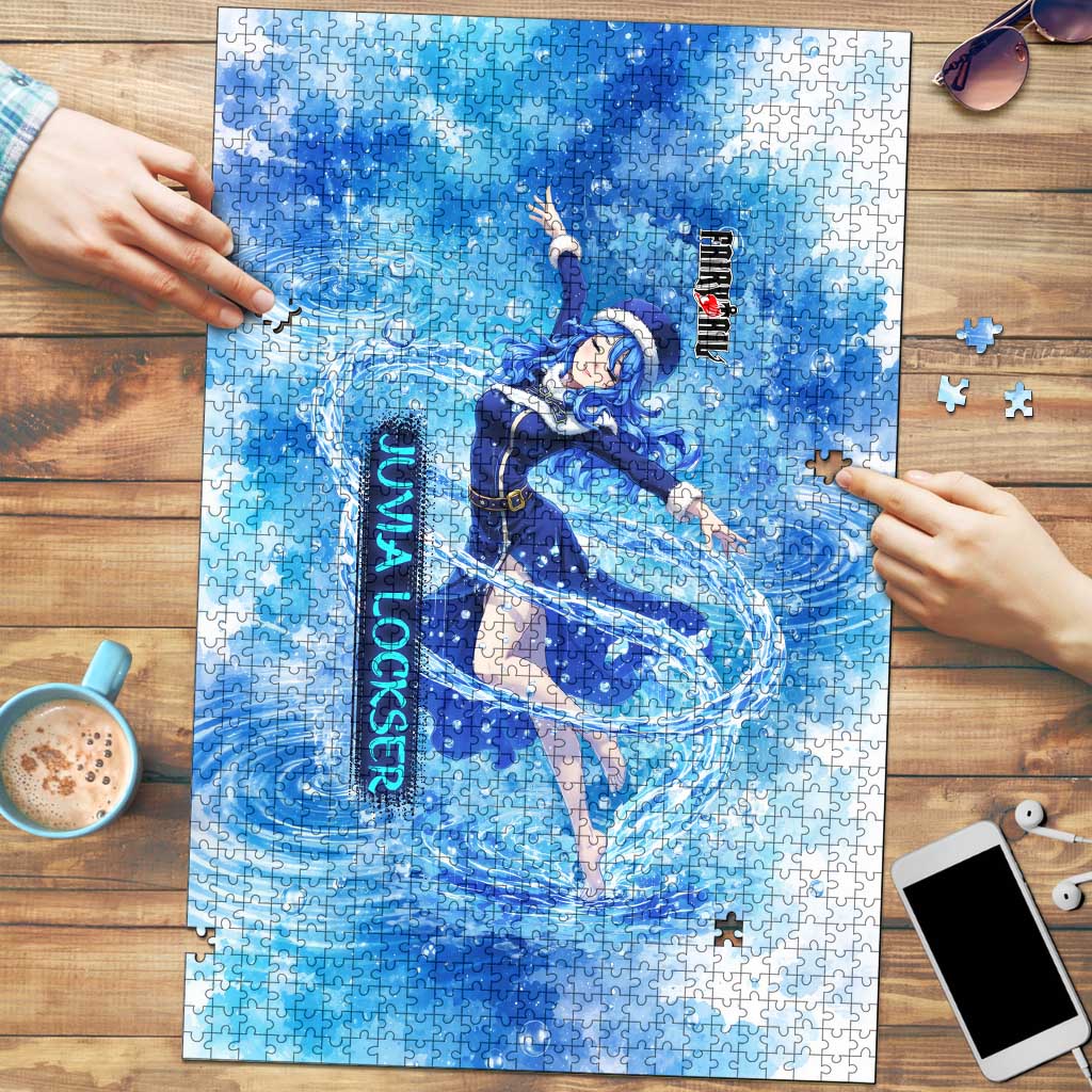Juvia Lockser Fairy Tail Puzzle Water Magic Anime Style with Heart and Raindrop Aesthetic