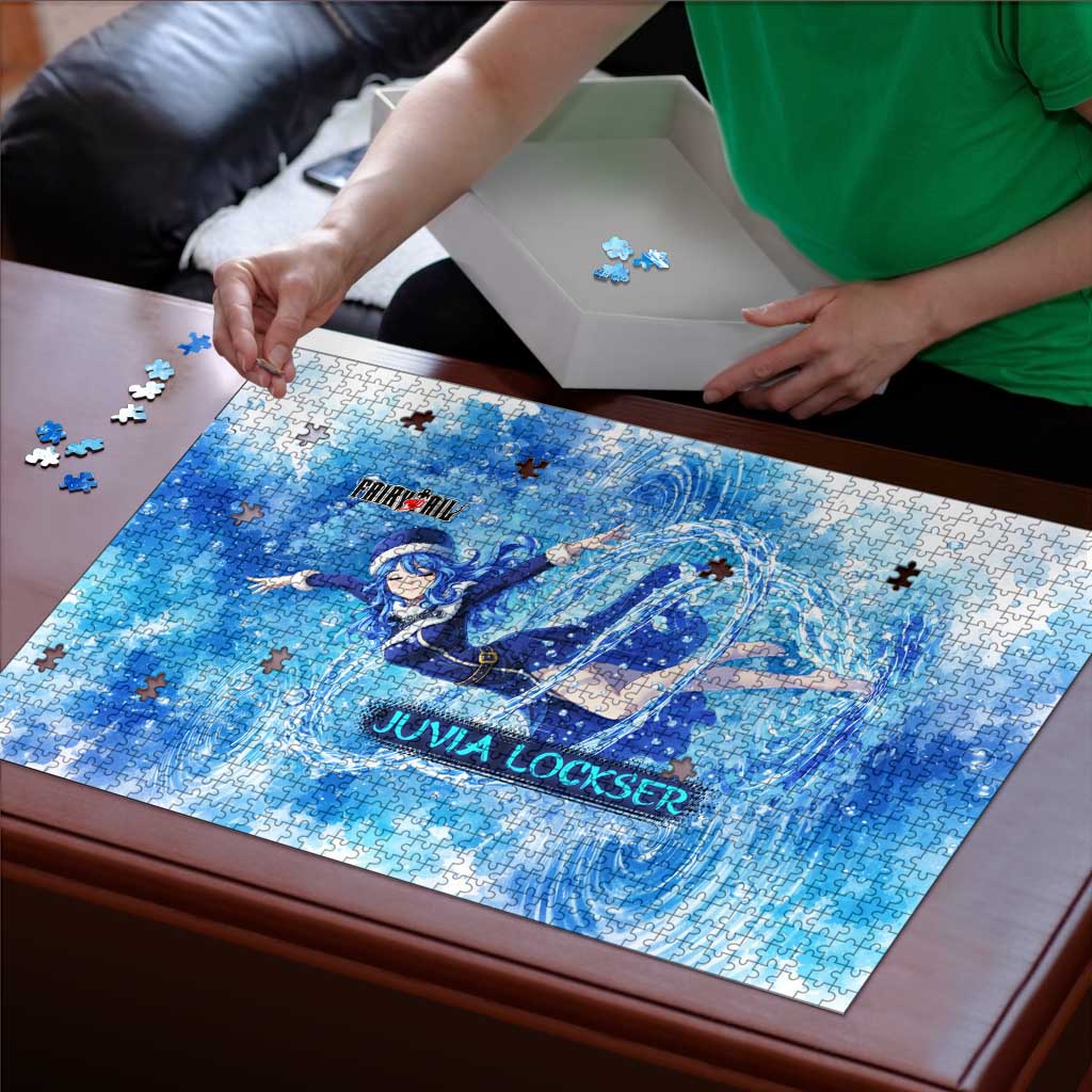 Juvia Lockser Fairy Tail Puzzle Water Magic Anime Style with Heart and Raindrop Aesthetic