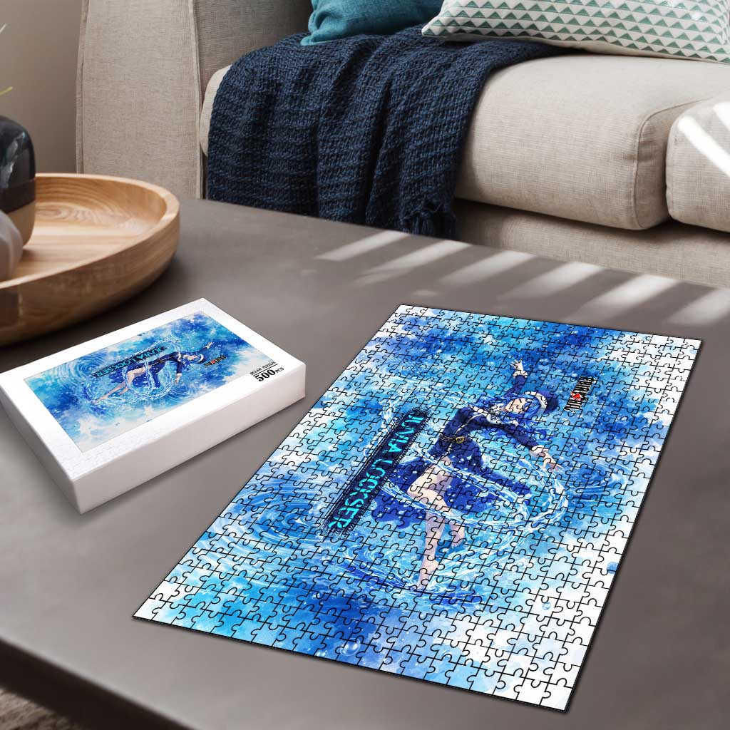 Juvia Lockser Fairy Tail Puzzle Water Magic Anime Style with Heart and Raindrop Aesthetic