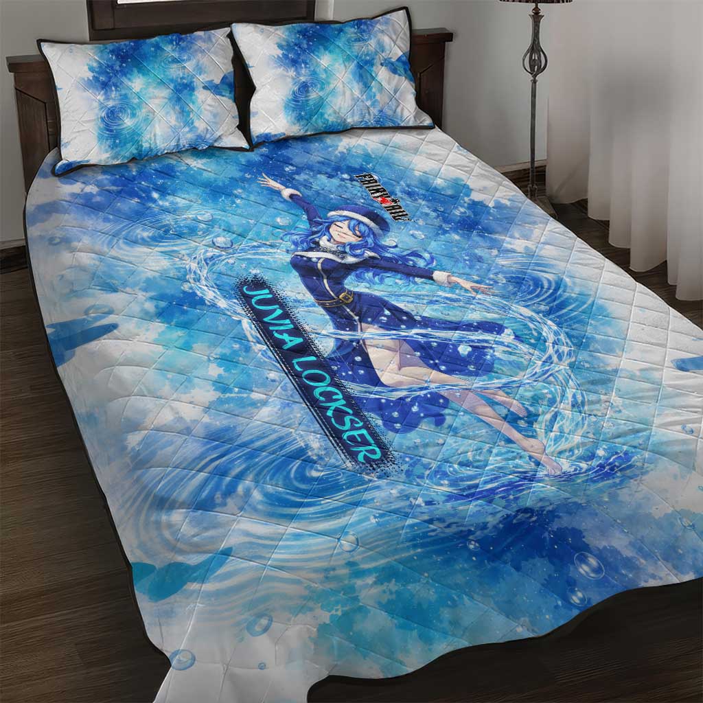 Juvia Lockser Fairy Tail Quilt Bed Set Water Magic Anime Style with Heart and Raindrop Aesthetic