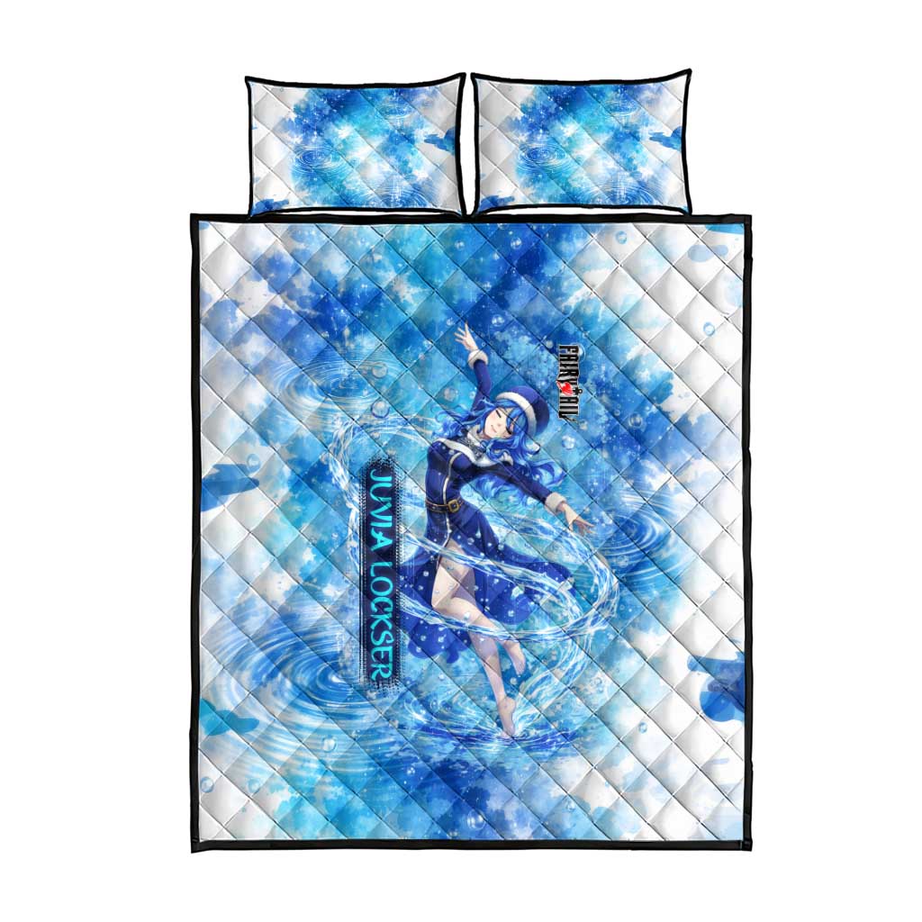 Juvia Lockser Fairy Tail Quilt Bed Set Water Magic Anime Style with Heart and Raindrop Aesthetic