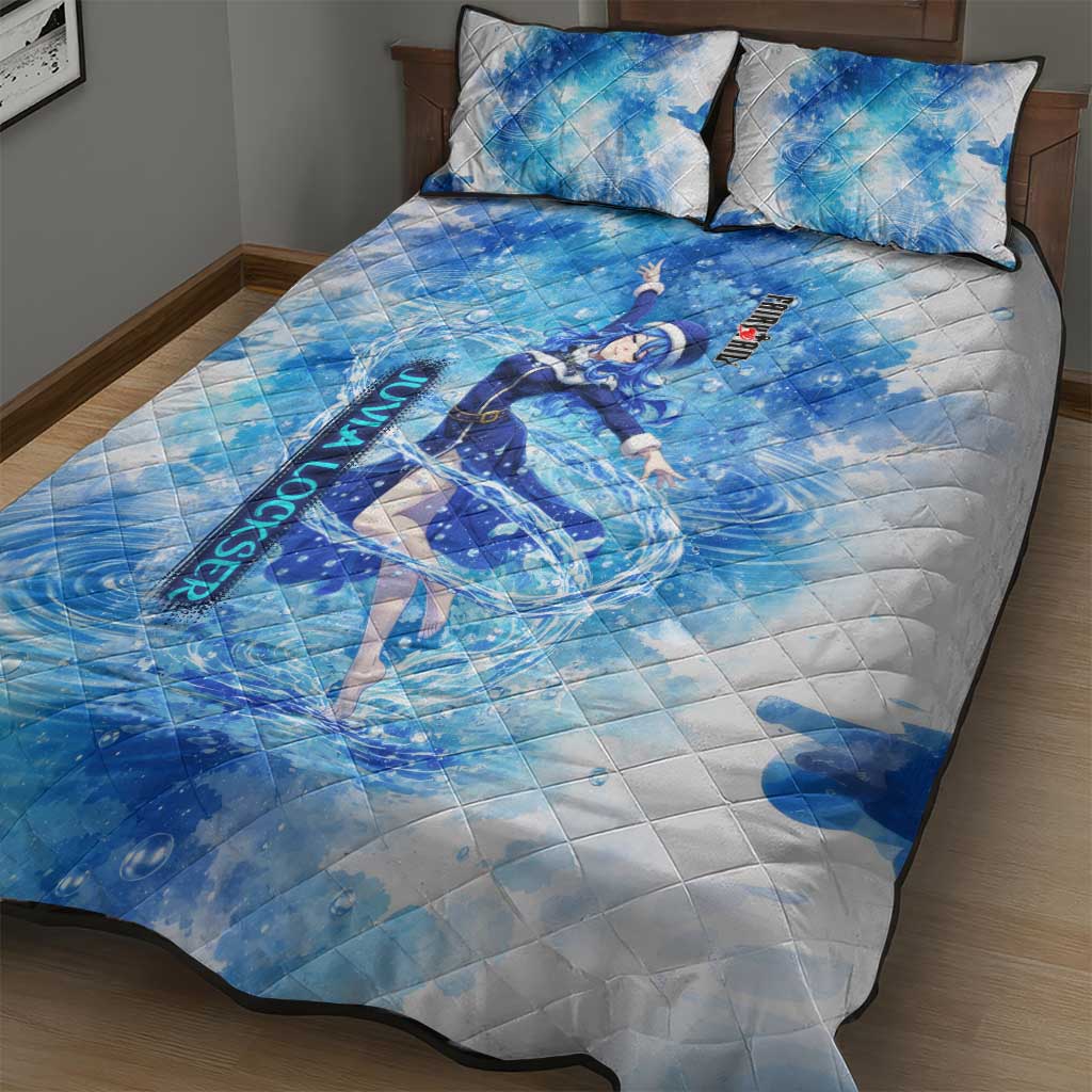 Juvia Lockser Fairy Tail Quilt Bed Set Water Magic Anime Style with Heart and Raindrop Aesthetic