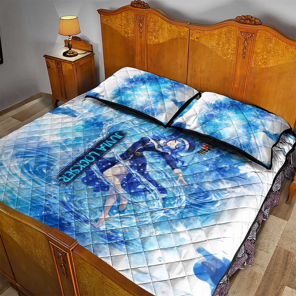 Juvia Lockser Fairy Tail Quilt Bed Set Water Magic Anime Style with Heart and Raindrop Aesthetic