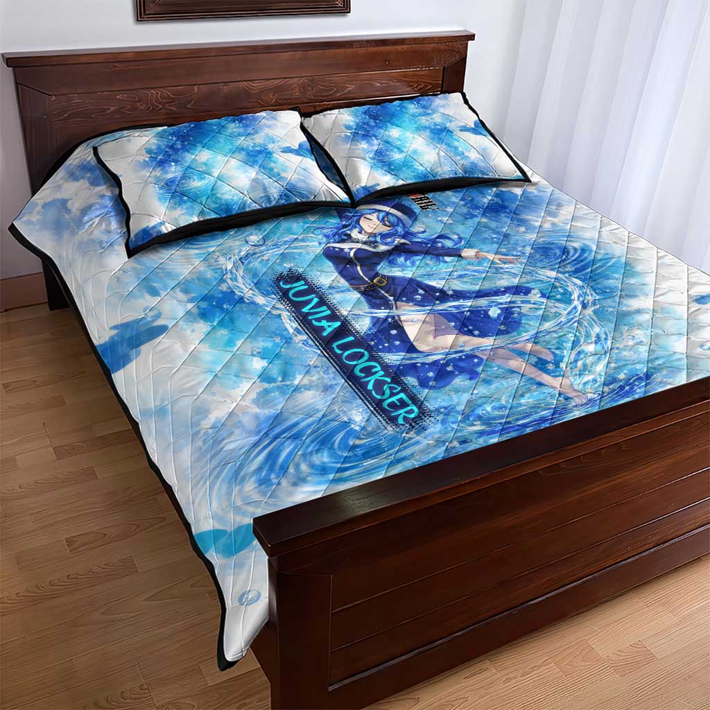 Juvia Lockser Fairy Tail Quilt Bed Set Water Magic Anime Style with Heart and Raindrop Aesthetic