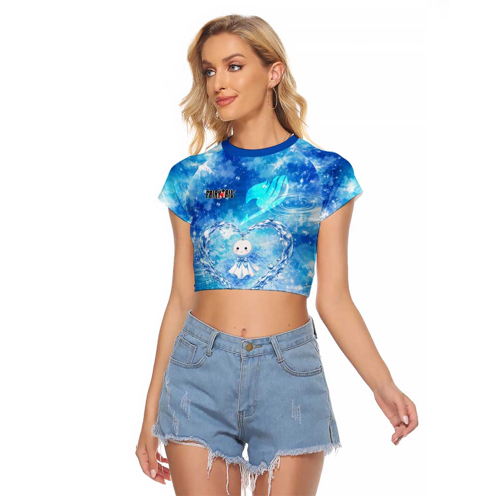Juvia Lockser Fairy Tail Raglan Cropped T Shirt Water Magic Anime Style with Heart and Raindrop Aesthetic
