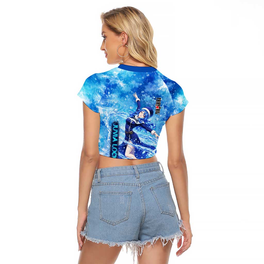 Juvia Lockser Fairy Tail Raglan Cropped T Shirt Water Magic Anime Style with Heart and Raindrop Aesthetic