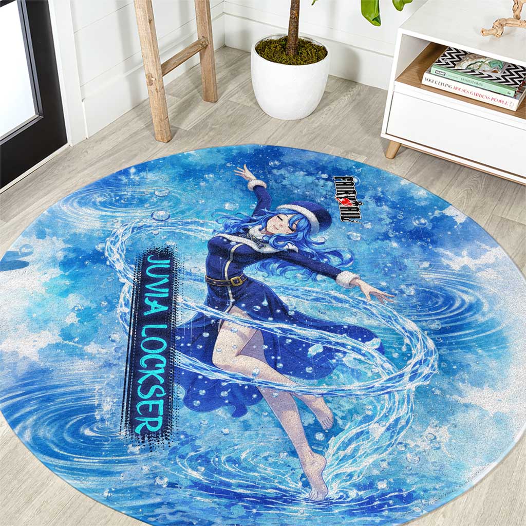 Juvia Lockser Fairy Tail Round Carpet Water Magic Anime Style with Heart and Raindrop Aesthetic