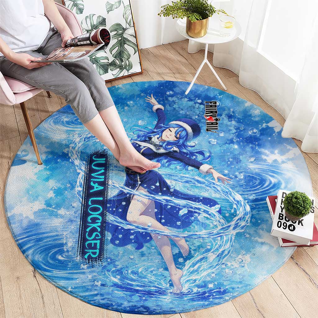 Juvia Lockser Fairy Tail Round Carpet Water Magic Anime Style with Heart and Raindrop Aesthetic