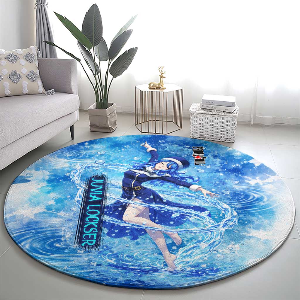 Juvia Lockser Fairy Tail Round Carpet Water Magic Anime Style with Heart and Raindrop Aesthetic