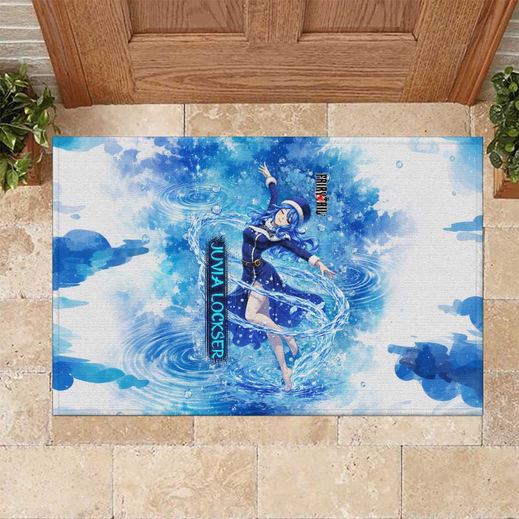 Juvia Lockser Fairy Tail Rubber Doormat Water Magic Anime Style with Heart and Raindrop Aesthetic