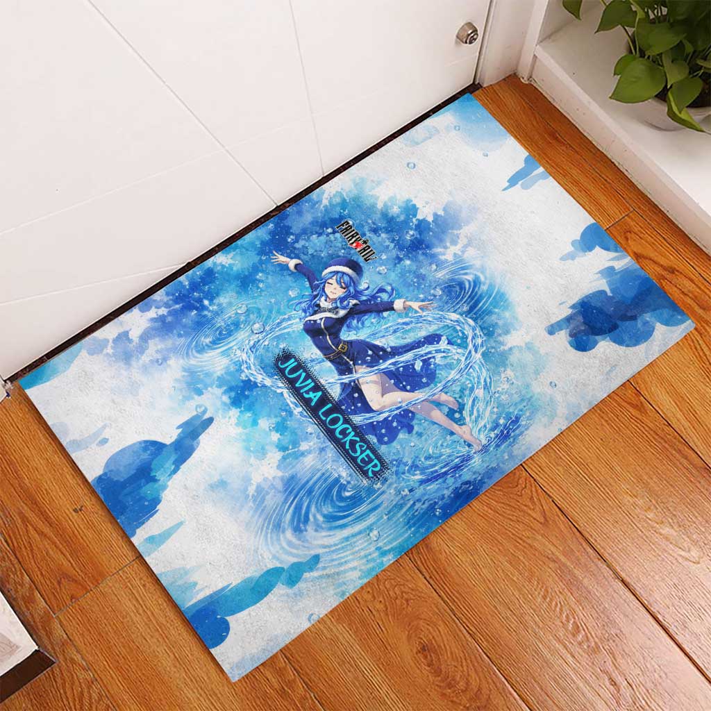 Juvia Lockser Fairy Tail Rubber Doormat Water Magic Anime Style with Heart and Raindrop Aesthetic