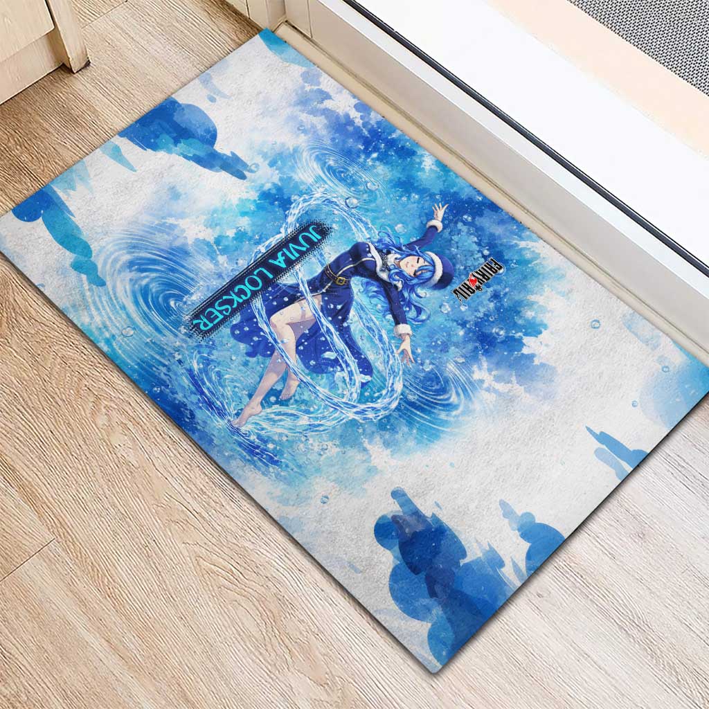 Juvia Lockser Fairy Tail Rubber Doormat Water Magic Anime Style with Heart and Raindrop Aesthetic