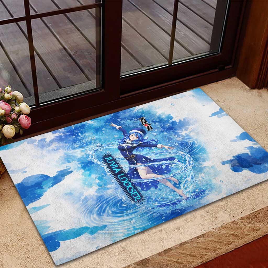 Juvia Lockser Fairy Tail Rubber Doormat Water Magic Anime Style with Heart and Raindrop Aesthetic