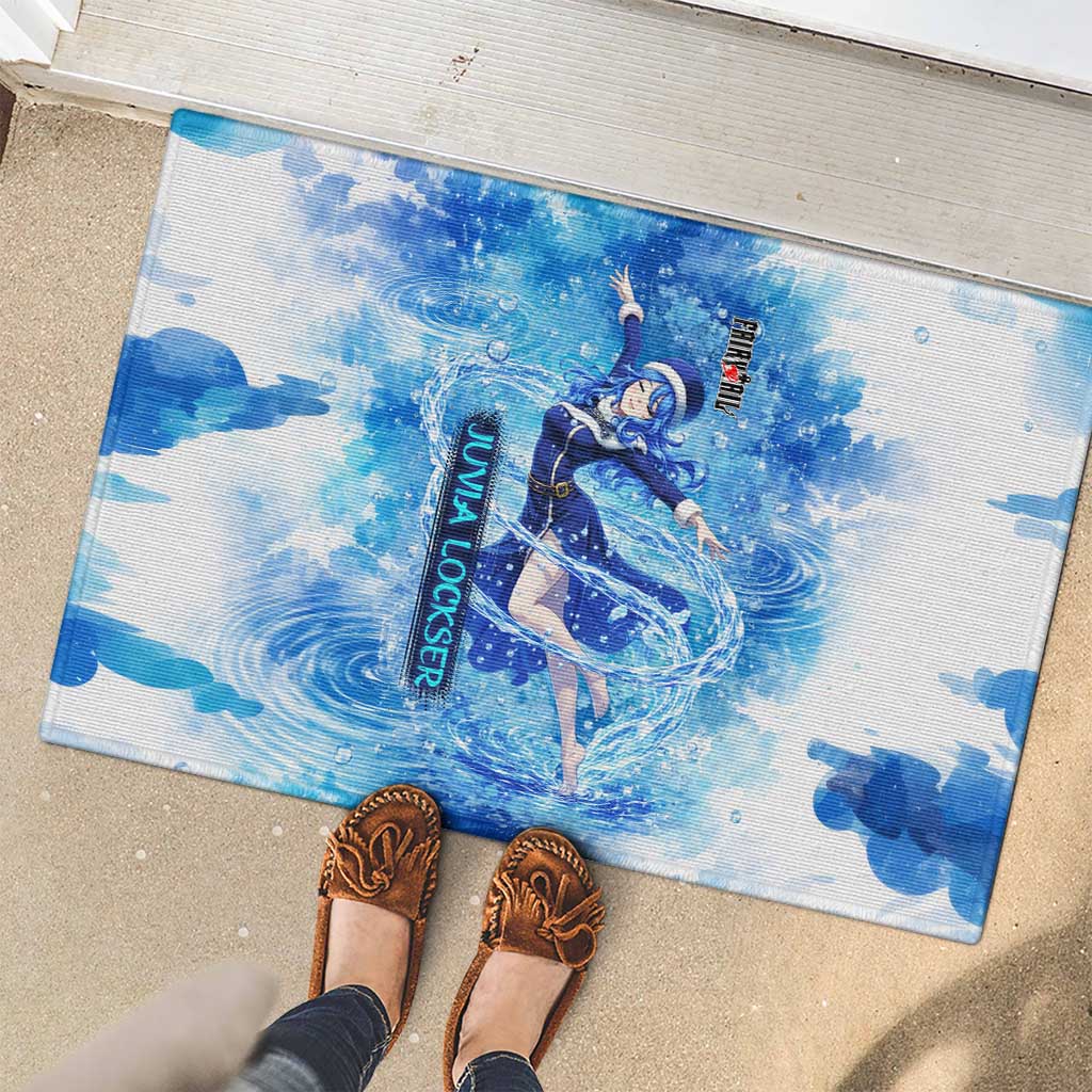 Juvia Lockser Fairy Tail Rubber Doormat Water Magic Anime Style with Heart and Raindrop Aesthetic