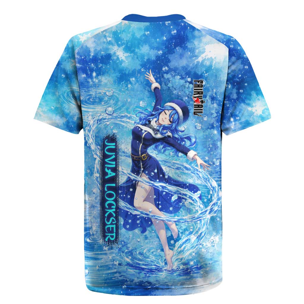 Juvia Lockser Fairy Tail Rugby Jersey Water Magic Anime Style with Heart and Raindrop Aesthetic