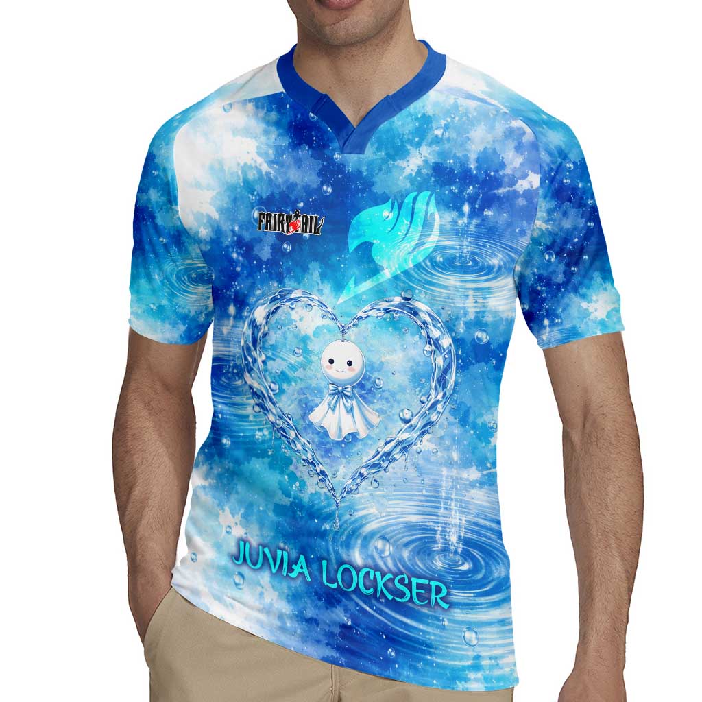 Juvia Lockser Fairy Tail Rugby Jersey Water Magic Anime Style with Heart and Raindrop Aesthetic