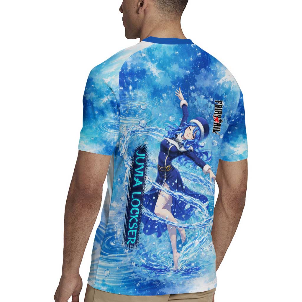Juvia Lockser Fairy Tail Rugby Jersey Water Magic Anime Style with Heart and Raindrop Aesthetic