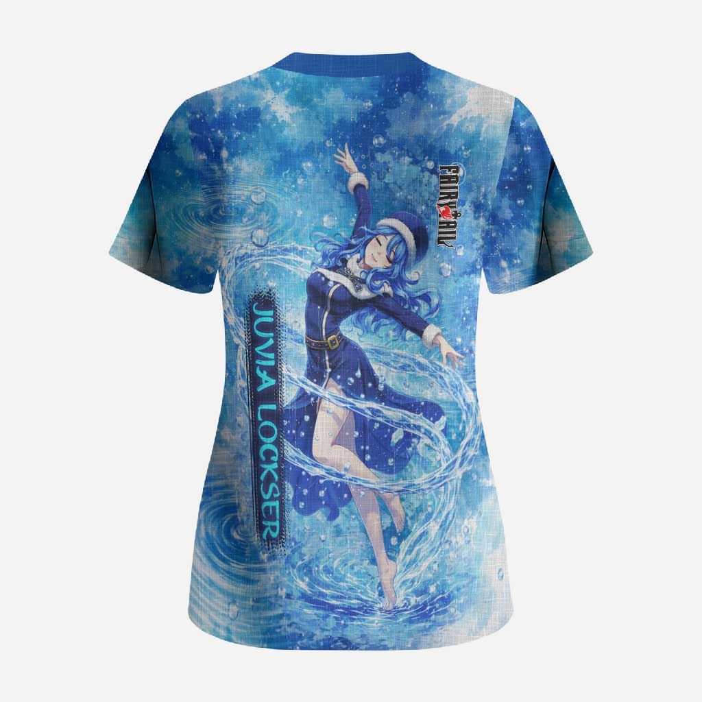 Juvia Lockser Fairy Tail Scrub Top Water Magic Anime Style with Heart and Raindrop Aesthetic