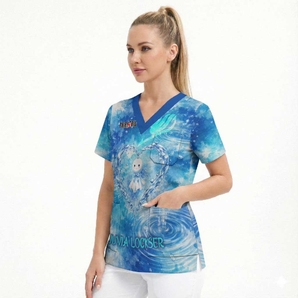 Juvia Lockser Fairy Tail Scrub Top Water Magic Anime Style with Heart and Raindrop Aesthetic