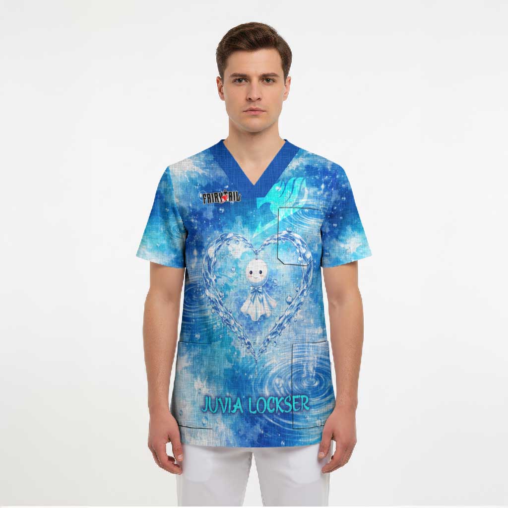 Juvia Lockser Fairy Tail Scrub Top Water Magic Anime Style with Heart and Raindrop Aesthetic