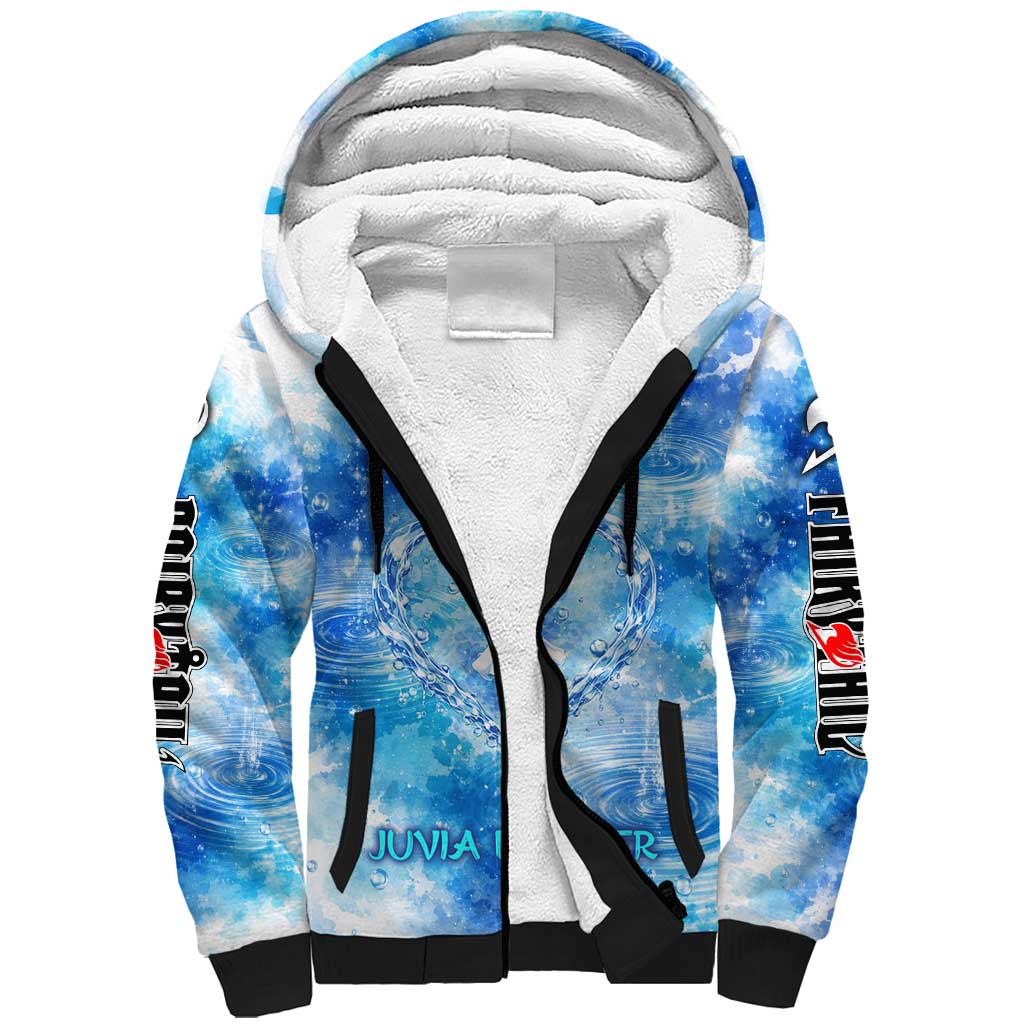 Juvia Lockser Fairy Tail Sherpa Hoodie Water Magic Anime Style with Heart and Raindrop Aesthetic