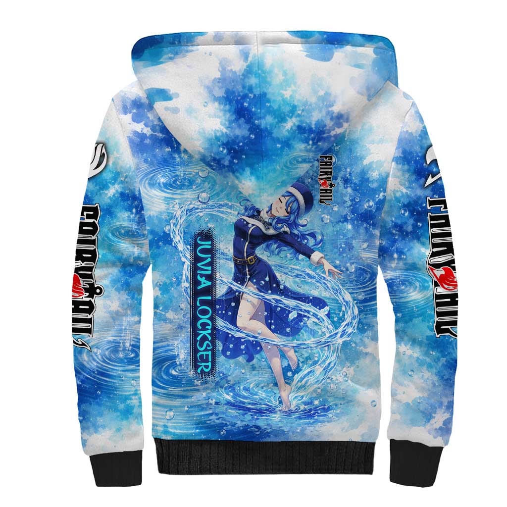 Juvia Lockser Fairy Tail Sherpa Hoodie Water Magic Anime Style with Heart and Raindrop Aesthetic