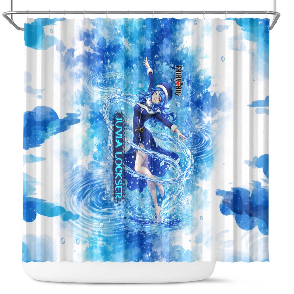 Juvia Lockser Fairy Tail Shower Curtain Water Magic Anime Style with Heart and Raindrop Aesthetic
