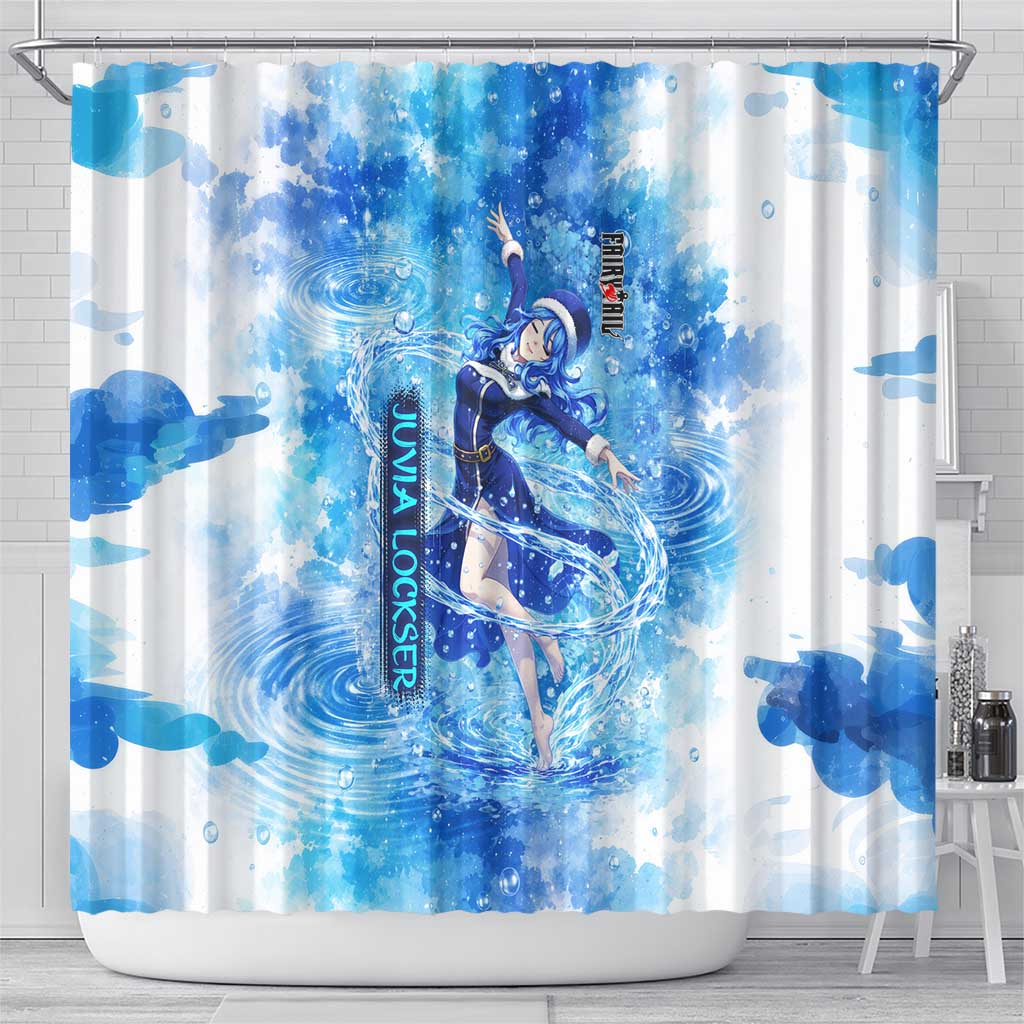 Juvia Lockser Fairy Tail Shower Curtain Water Magic Anime Style with Heart and Raindrop Aesthetic